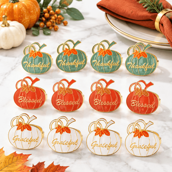 12-Pack Pumpkin Napkin Rings Thanksgiving Holiday Table Decor