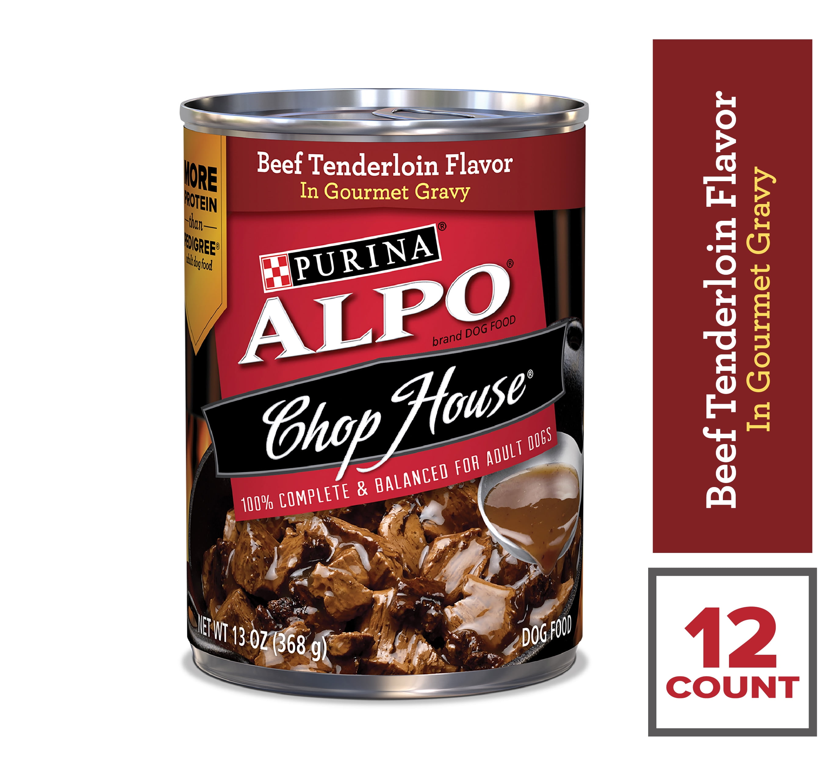 (12 Pack) Purina ALPO Gravy Wet Dog Food, Chop House Beef Tenderloin Flavor, 13 oz. Cans