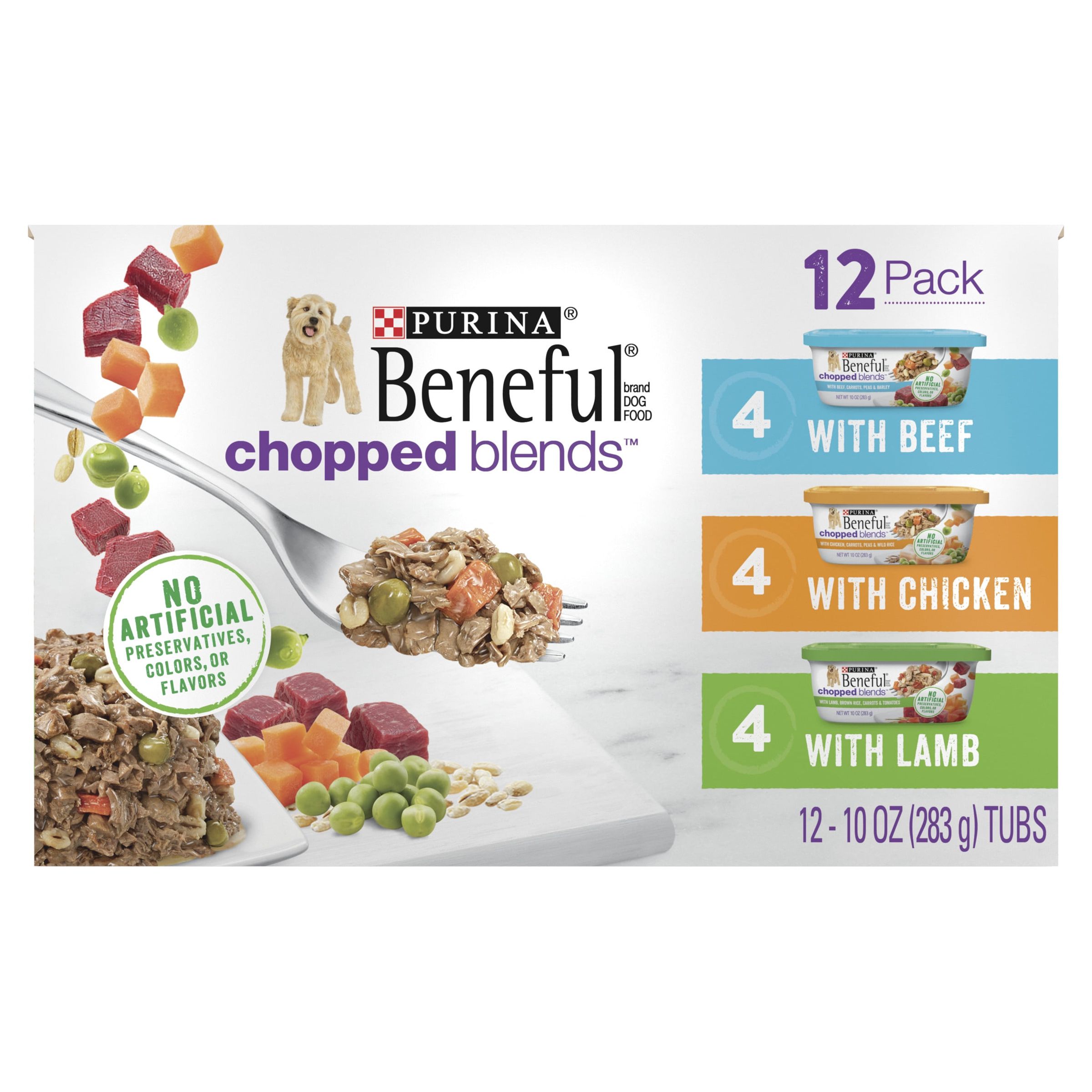 (12 Pack) Purina Beneful High Protein, Gravy Wet Dog Food Variety Pack, Chopped Blends, 10 oz. Tubs - image 1 of 13