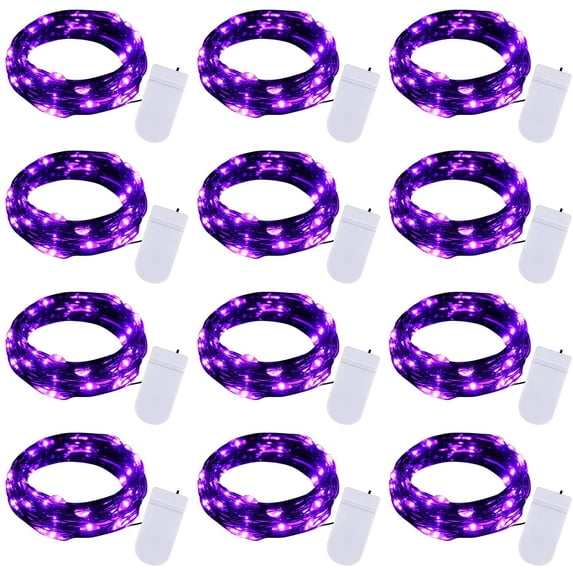 12 Pack Purple Fairy Lights Battery Operated for Halloween Decor
