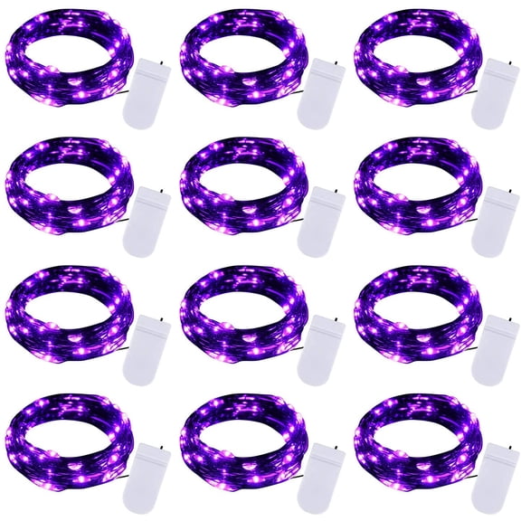 12 Pack Purple Fairy Lights Battery Operated for Halloween Decor