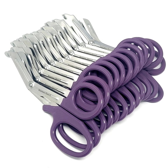12/Pack Purple Handle Trauma Shears 7.25" Stainless Steel Scissors for Paramedics, EMT, Nurses, Firefighters + More