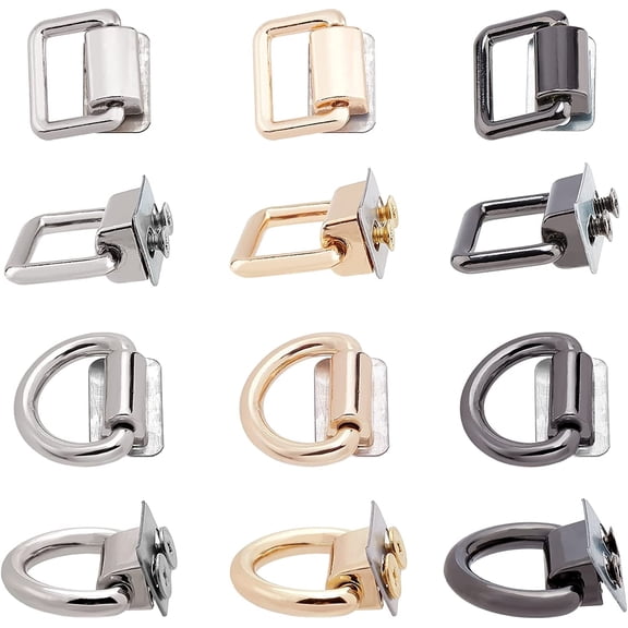 12 Pack Purse Suspension Clasp 2 Sizes Multi-Purpose D-Ring Metal Buckle with Screws Purse Strap Connectors Hardware Bags Ring for DIY Leather Craft Backpack Making(0.8/0.9inch Width)