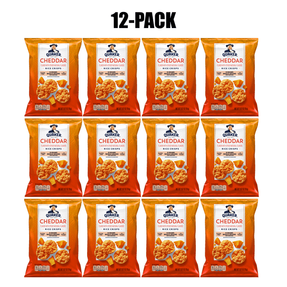 12 Pack Quaker Rice Crisps with Cheddar Flavour, Gluten Free Snacks, 0.67 Oz Per Pack
