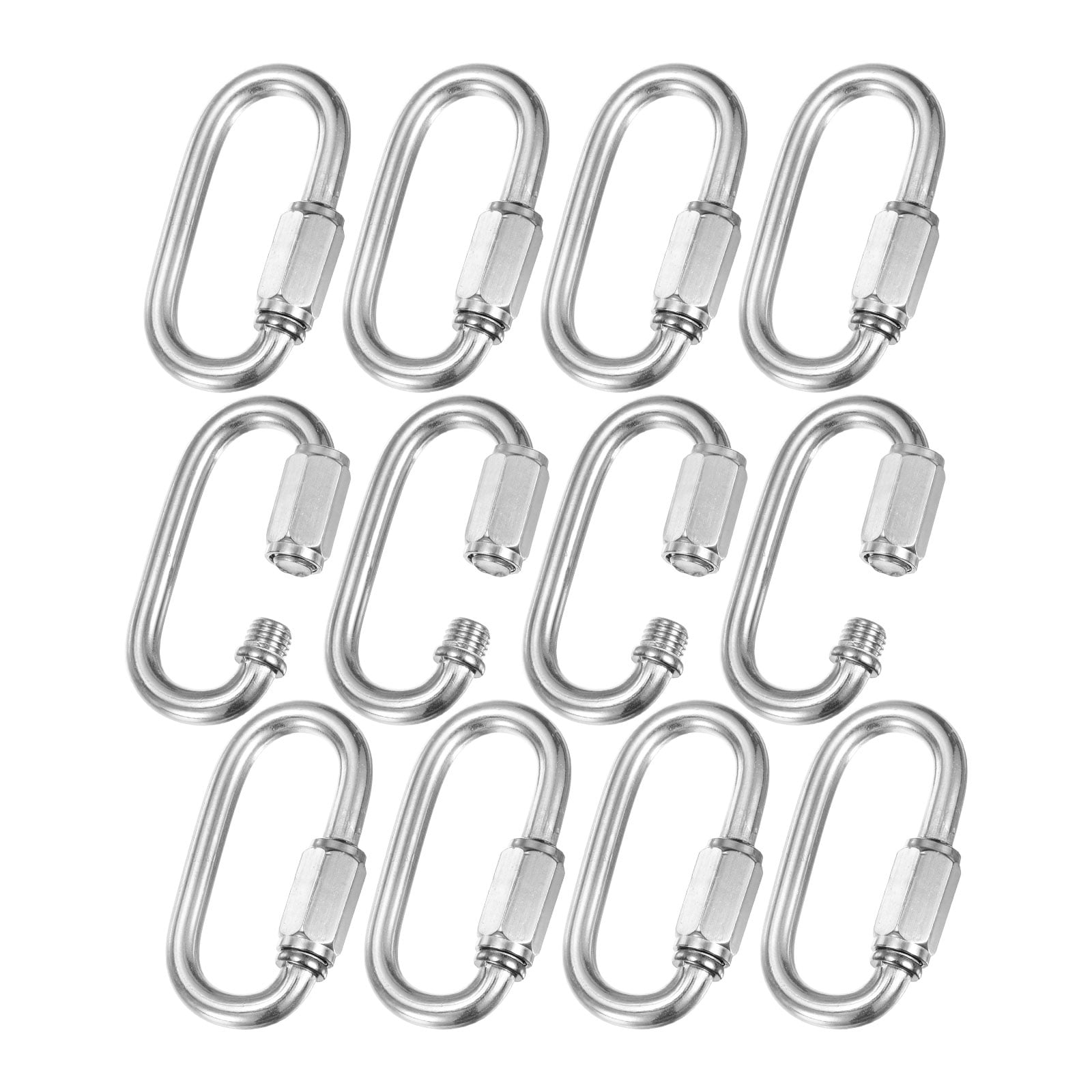 12-Pack Quick Chain Link Connector, M6 1/4 304 Stainless Steel D-Shape Locking Repair Chain Links for Swing/Camping/Hiking/Backpack, Twist Key Ring Screw Chain Link [Silver]