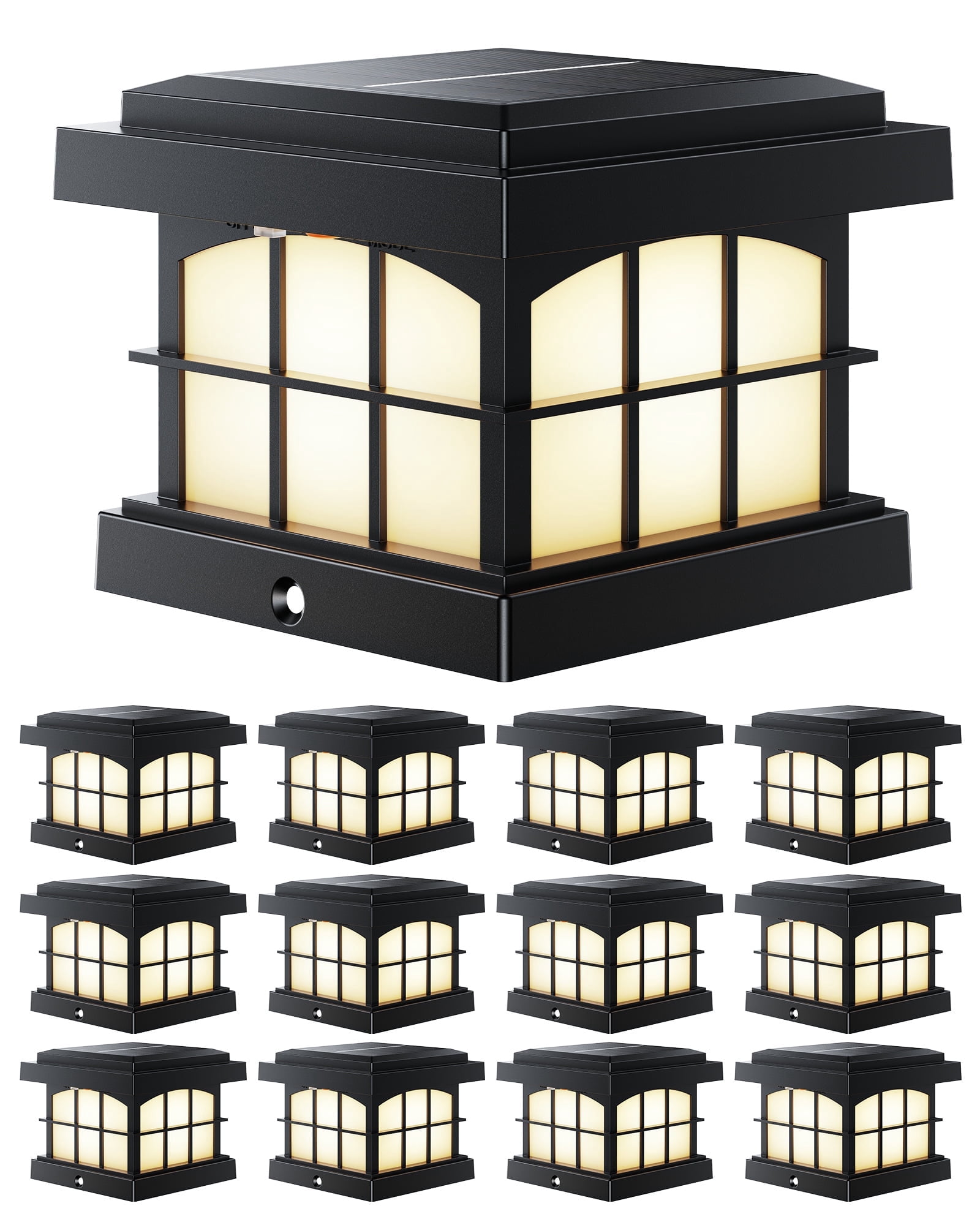 12 Pack RGBCW Solar Post Cap Lights, 9 Colors 3 Modes Fence Cap Lights