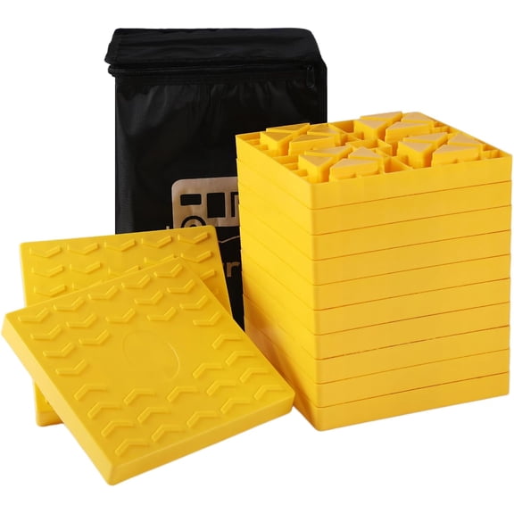 12-Pack RV Leveling Blocks, Heavy-Duty Interlocking, Yellow | Non-Slip Grip for Stable RV Leveling