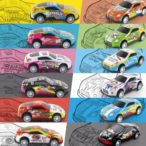 12-Pack Racing Vehicle Toys, Metal Friction Powered Cars, Mini Pocket Race Cars for Teens Gifts