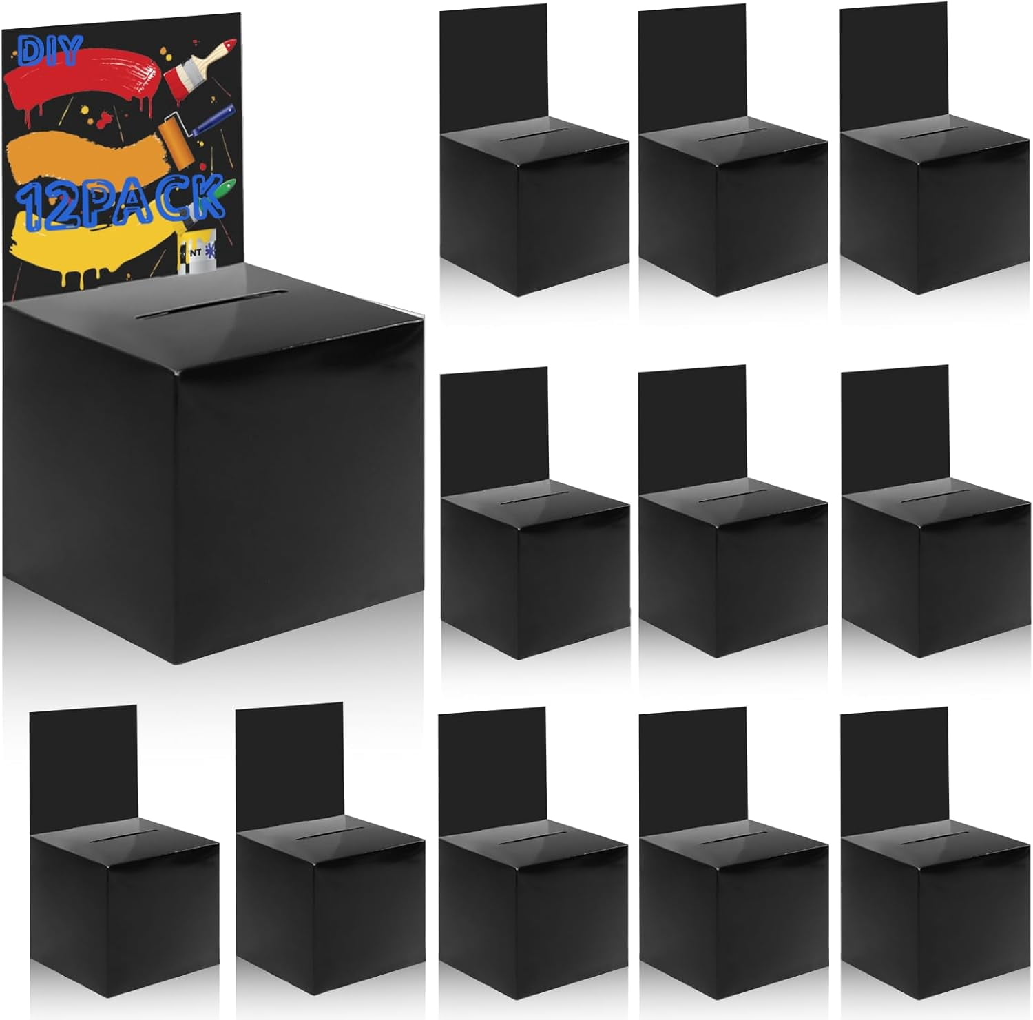 Black Raffle Box 12 Pack Raffle Ticket Box Black Cardboard Suggestion Box with Slot ...