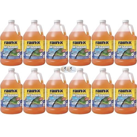 12 Pack Rain X All Season 2-In-1 Windshield Washer Fluid 1-Gallon Jug, 0°F De-Icer, Rain Repellant & Bug Remover With Stickers