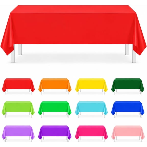 12 Pack Rainbow Disposable Plastic Tablecloths 54x108 Inch  Waterproof Rectangle Colorful Table Covers for Parties, Picnics, BBQs & Weddings, Rainbow Party Table Decor