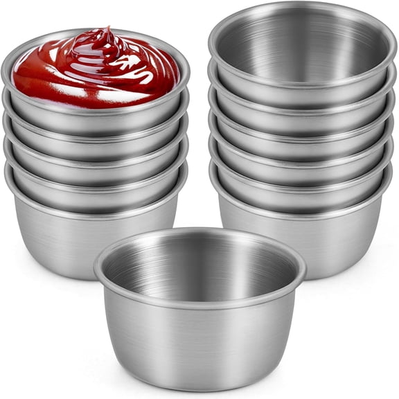 12 Pack Ramekin Sauce Dipping Bowl, Mini Sauce Cups, Stainless Steel Pudding Condiment Cups, Reusable Dipping Dishes for Home Party Kitchen Restaurant(Silver, 50 ml)