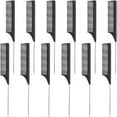 12 Pack Rat Tail Comb, Black Pin Tail Comb Rattail Comb Teasing Combs