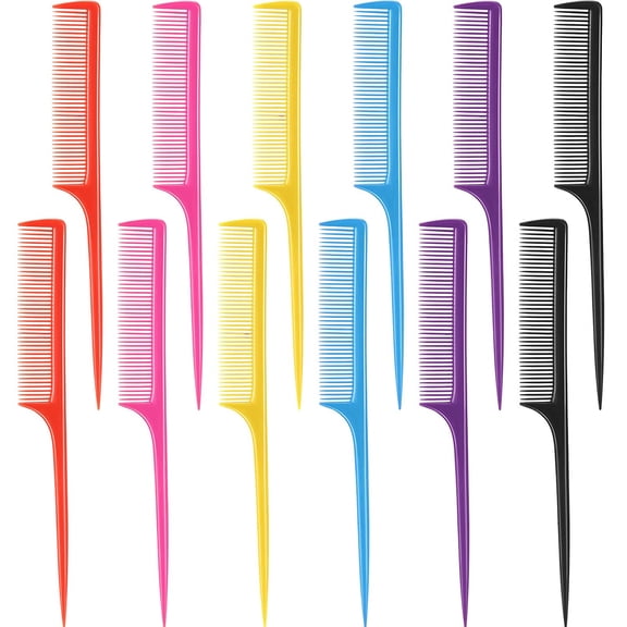 12 Pack Rat Tail Comb Styling Comb Plastic Anti Static Heat Resistant Tail Comb for All Hair Types Fine Tooth Tail Comb for Men and Women (Multiple Colors)