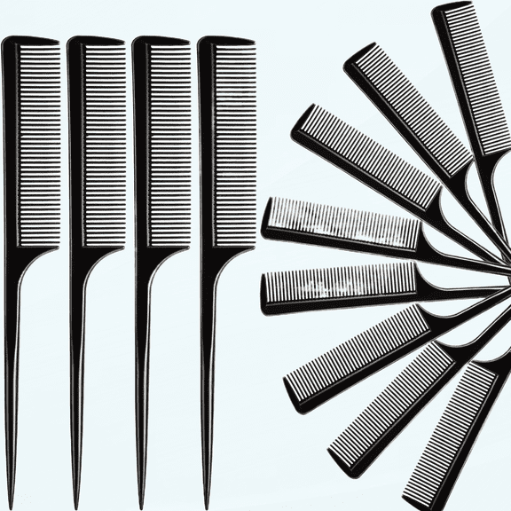 12 Pack Rat Tail Comb Styling Comb Plastic Anti Static Heat Resistant Tail Comb for All Hair Types Fine Tooth Tail Comb for Men and Women (Black)