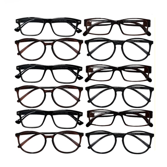12 Pack Reading Glasses Men Women Unisex Readers Square Rectangle Round Frame +3.00