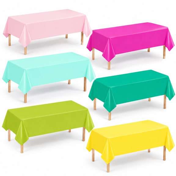 12 Pack Rectangle Disposable Plastic Tablecloths, Rose Red Yellow Pink Green, For Summer Luau Birthday Picnic Parties