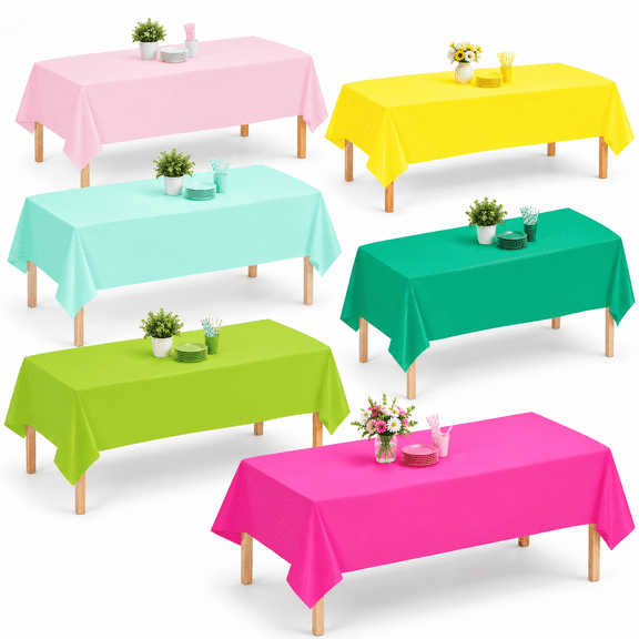 12 Pack Rectangle Disposable Plastic Tablecloths, Rose Red Yellow Pink Green, For Tropical Luau Summer Parties
