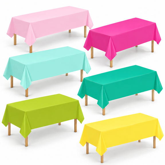 12 Pack Rectangle Disposable Plastic Tablecloths, Rose Red Yellow Pink Green, for Summer Luau Birthday Picnic Parties