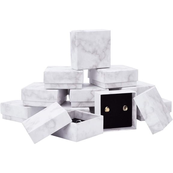 12 Pack Rectangle Kraft Jewelry Box 3x3x1.4 Inches Marble White Cardboard Jewelry Gift Boxes