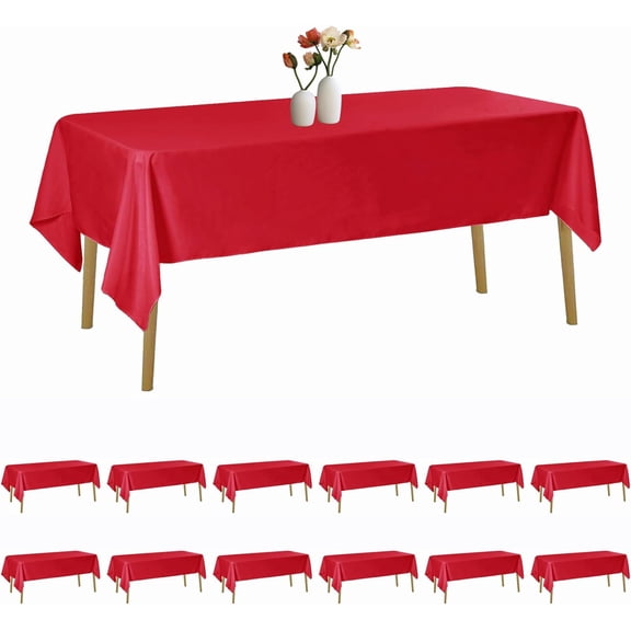 12 Pack Rectangle Tablecloth 60 x 120 Inches Red Table Cloth Stain and Wrinkle Resistant Washable Polyester Fabric Table Cover for Party, Wedding and Banquet Decoration