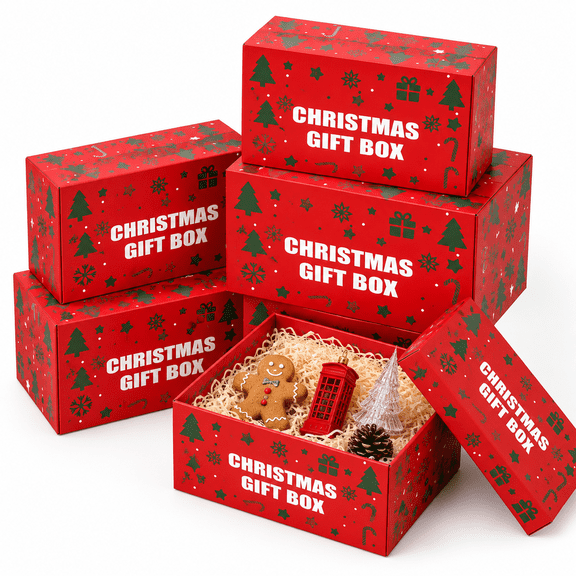 12-Pack Red Cardboard Gift Boxes With Lids, 13 x 7.48 x 3.94 Inch Holiday Storage Boxes