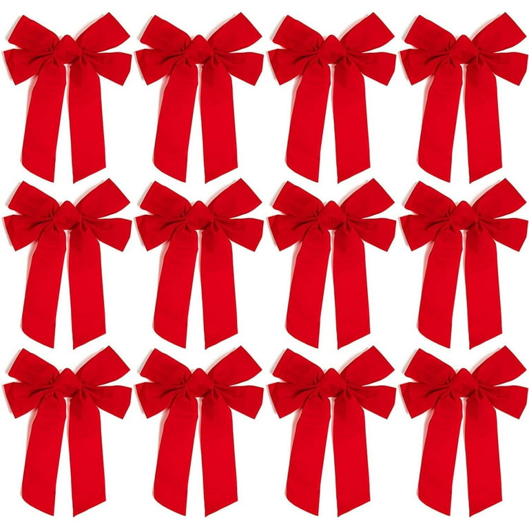 12 Pack Red Christmas Ribbon Bows for Xmas Wreath Holiday Party Favors,  Gift Wrapping and Xmas Tree Decoration, 9 x 12