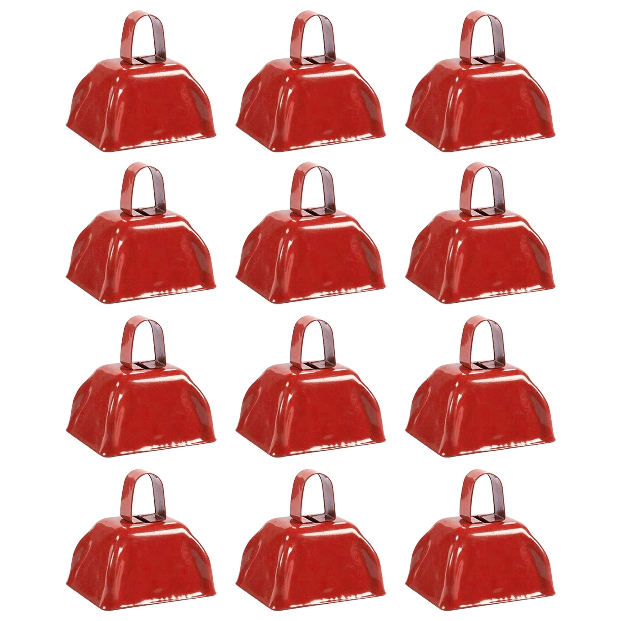 Red Iron Handheld Cowbells for Sporting Events, 3-inch, Set of 12