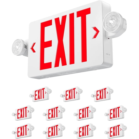 12 Pack Red Exit Signs with Emergency Lights, Commercial Grade, 94V-0 Fire Resistant Housing, Two LED Adjustable Head, Emergency Exit Sign with Lights Battery Backup, ETL Certified, AC 120/277V