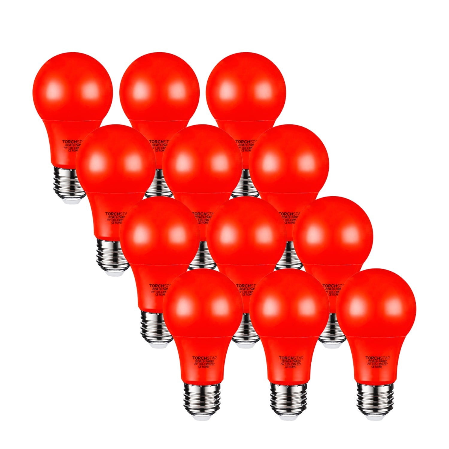 12 Pack Red LED A19 Colored Light Bulb, 7W, Medium E27 Base, Bedroom, Living Room, Baby’s Room Night Lights
