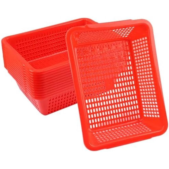 12 Pack Red Plastic Storage Baskets, 13.6 x 10.2 Inch Plastic Bins for Organizing, Classroom Storage Mesh Bins, Rectangle plastic Baskets for Office, Shop, Hone Restaurant$$Office