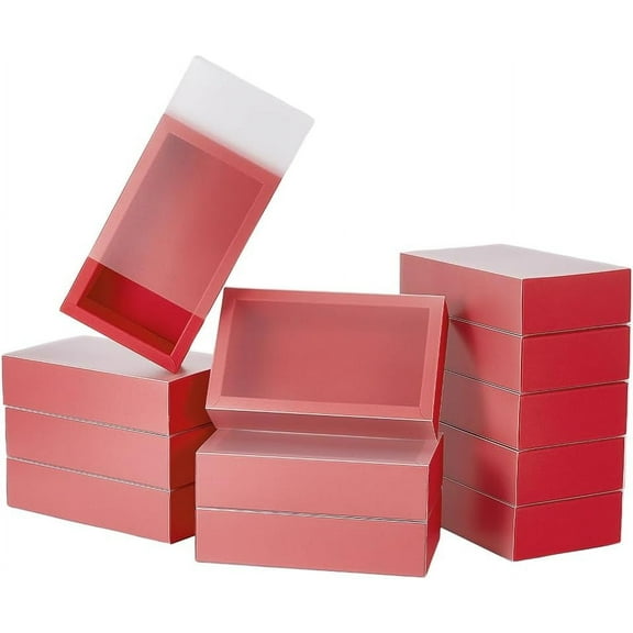 12 Pack Red Rectangle Drawer Kraft Boxes 17.2x10.2x4.2cm/6.77x4.02x1.65 inch Present Packaging Boxes with Frosted PVC Windows
