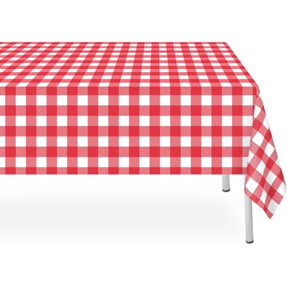 12 Pack Red and White Checkered Tablecloth, Red Plastic Table Cloths for Parties Disposable, 54 x 108 inch Waterproof Red Gingham Tablecloth for Birthday, Party, Christmas, Outdoor Picnic