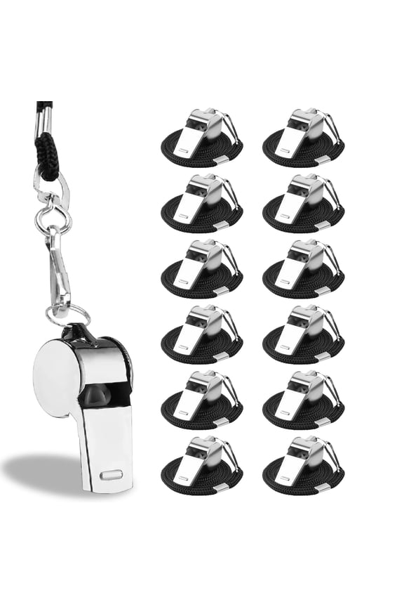 12-Pack Referee Whistle Set  Loud Sports Whistles for Coaches, Teachers, Referees, Soccer, Basketball, Football, Lifeguards  Durable Whistles with Lanyard (Silver