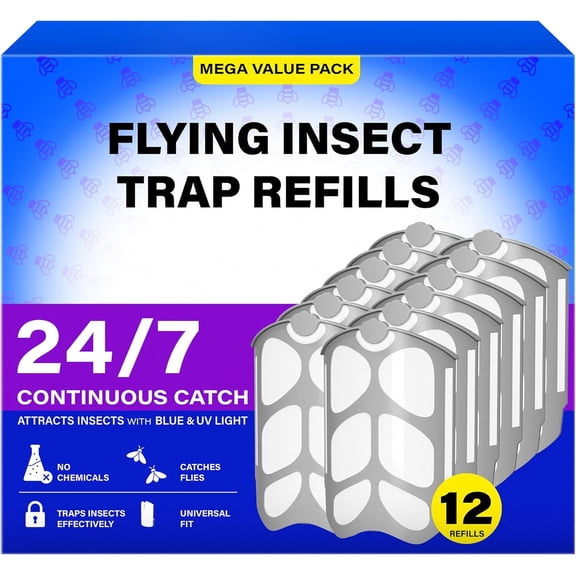 12Pack Refill Cartridges Compatible with Plug in Trap Light ModelsM364,M364A&MaxIndoor Replacement Kit,OdorFreeAdhesiveRefills
