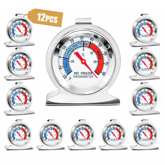 12 Pack Refrigerator Freezer Thermometer, Easy Read Large Dial Analog Temperature Gauge for Fridge, Cooler and Freezer Monitoring, Mechanical Thermometer for Home, Restaurant and Commercial Use
