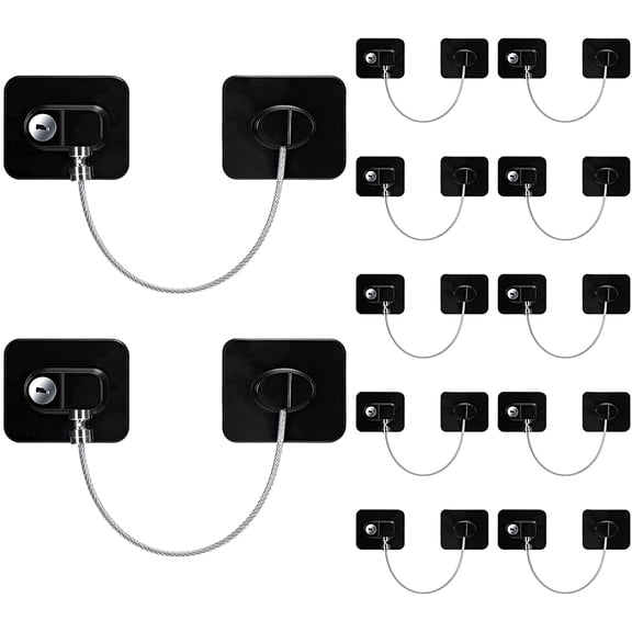 12 Pack Refrigerator Lock Fridge Lock with Keys Adhesive Child Safety Cabinet Lock Freezer Door Lock for Kids Children Adults File Drawer Kitchen Appliance Furniture Sliding Closet Toilet Seat (Black)