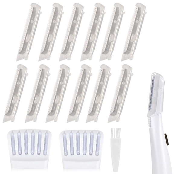 12 Pack Replacement Heads for Finishing Touch Flawless Dermaplane Glo Facial Exfoliation Tool, Replacement Blades for Flawless Dermaplane Glo Razor- Include Replace Tray + Clean Brush