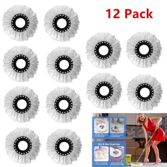 12 Pack Replacement Microfiber White Round Mop Head Refill 360 Spin