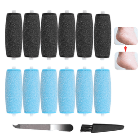 12 Pack Replacement Roller Refills for Amope Pedi Extra and Regular Coarse with Nail File Cleaning Brush