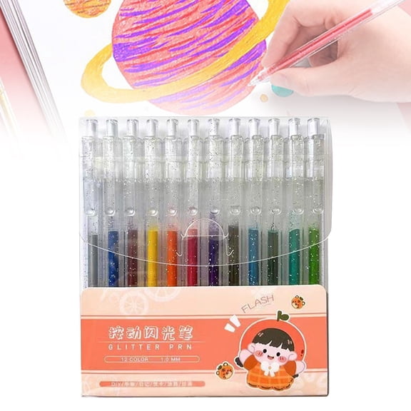 12 Pack Retractable Glitter Gel Pens, Click Action Sparkle Gel Pens, Shimmer Ink Pens for Art, Crafts & Journaling