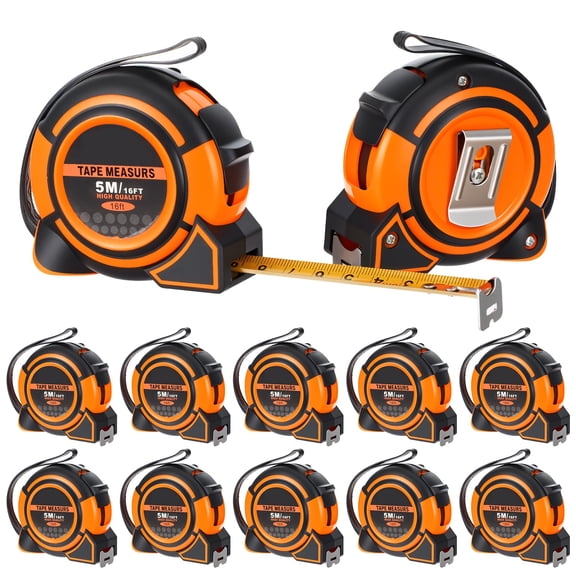 12 Pack Retractable Tape Measure 16 Ft Yellow Bulk with Inches Feet Centimeters Scales