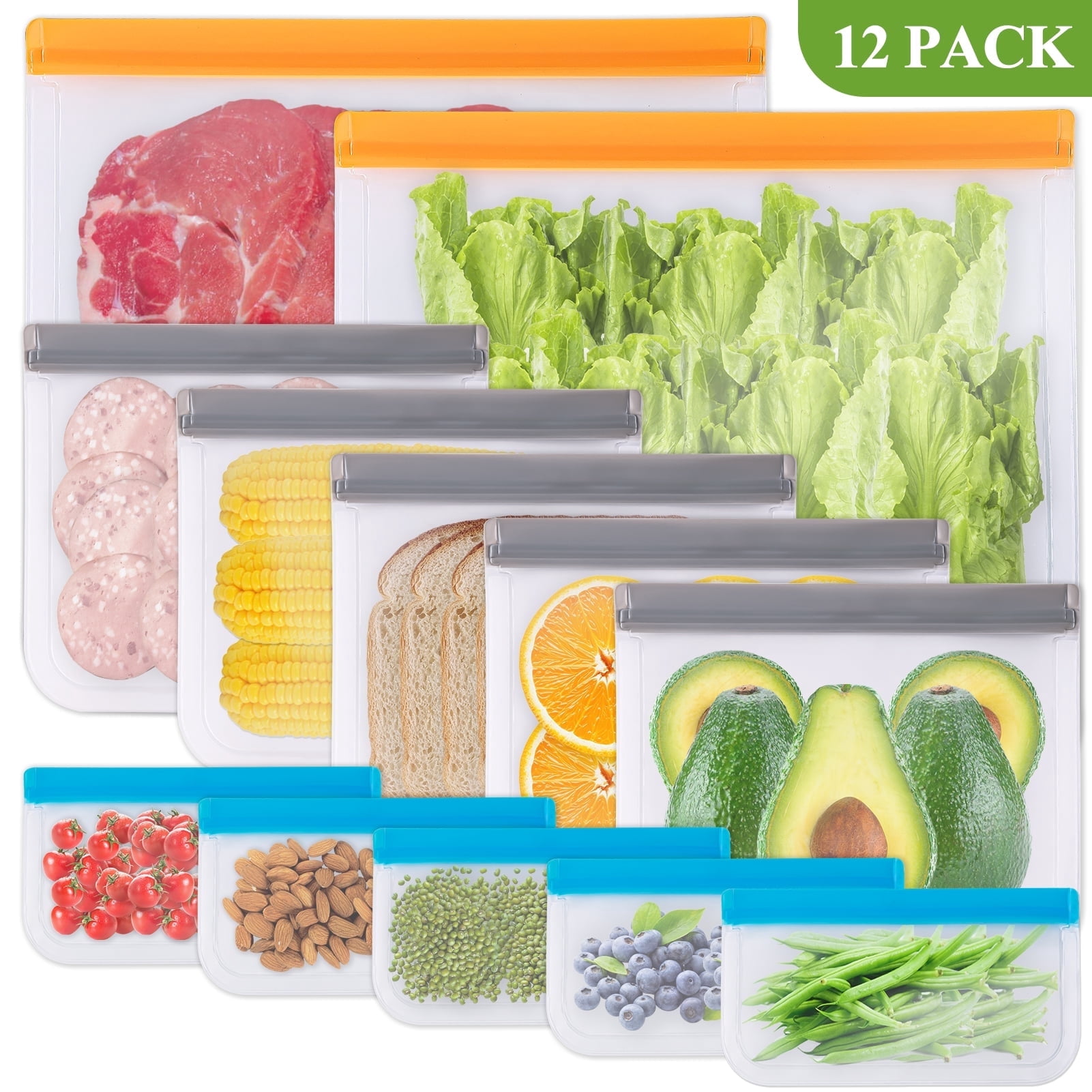 Aovky 12 Pack Reusable Freezer Bags, Reusable Gallon Food Storage Bags Leakproof Bags Silicone for home