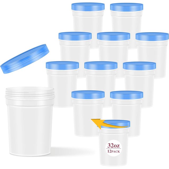 12 Pack Reusable Freezer Food Storage Containers with Lids 32 Oz BPA