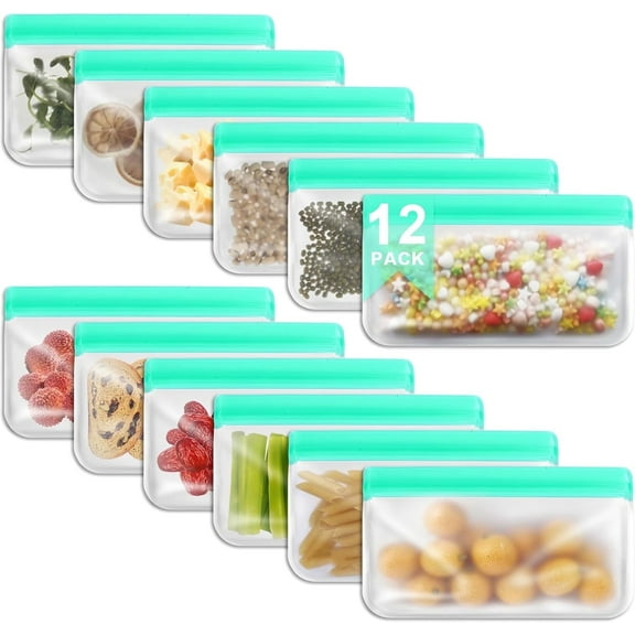 12 Pack Reusable Freezer Bags Dishwasher Microwave Safe, BPA Free Leakproof Food Storage Bags, Silicone Free Containers for Meal Prep, Fridge Kitchen Organization