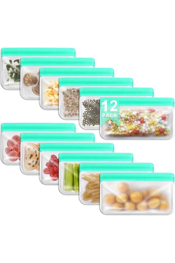 12 Pack Reusable Freezer Bags Dishwasher Microwave Safe, BPA Free Leakproof Food Storage Bags, Silicone Free Containers for Meal Prep, Fridge Kitchen Organization