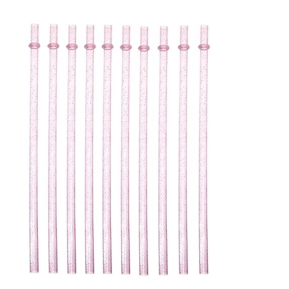 12-Pack Reusable Hard Plastic Drinking Straws with Stopper Rings, Durable Ribbed Replacement Straws for Travel Tumblers and Cups, Clear BPA-Free Drinking Straws #B4 Pink_103