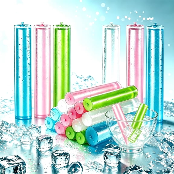 12 Pack Reusable Ice Sticks, Colorful Long Cylinder Ice Tube Cubes, Quick Freeze Water Bottle Ice Stick, Refreezeable Plastic Ice Rods for Tumblers Water Bottles Iced Smoothies Cold Drinks