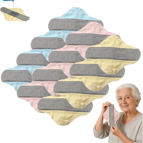 12-Pack Reusable Incontinence Pads, Leak-Proof Waterproof Menstrual Pads, Washable Incontinence Pads with Graphene Aseptic Technology for Elderly Care & Mobility Support, Feel Dry, Comfortable