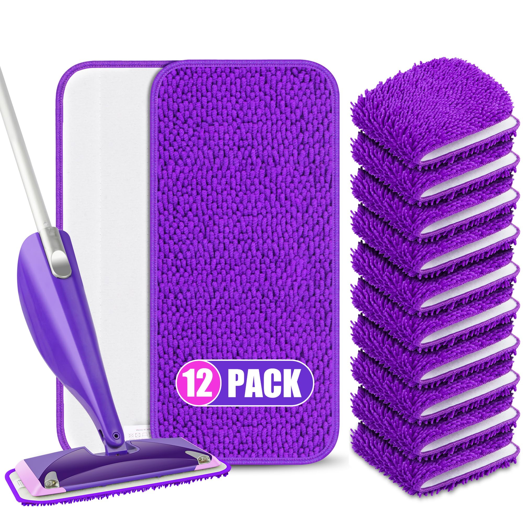 12 Pack Reusable Mop Pads Compatible with Swiffer Wet Jet Mop
